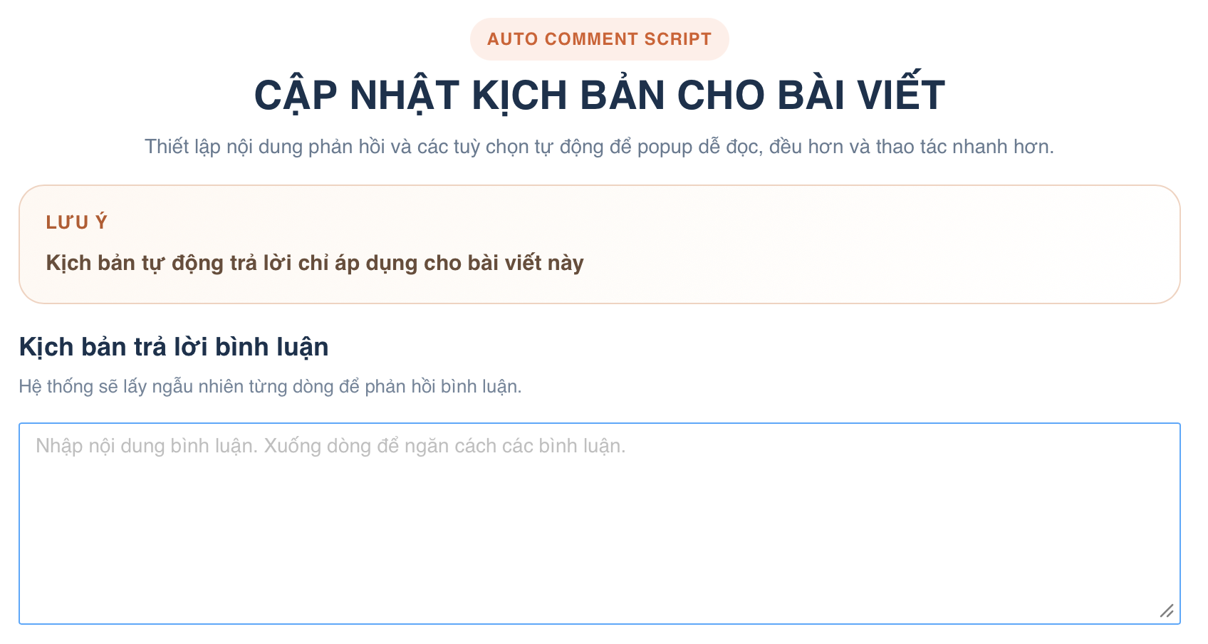 Nhập nội dung tự động trả lời bình luận Facebook trên BumX