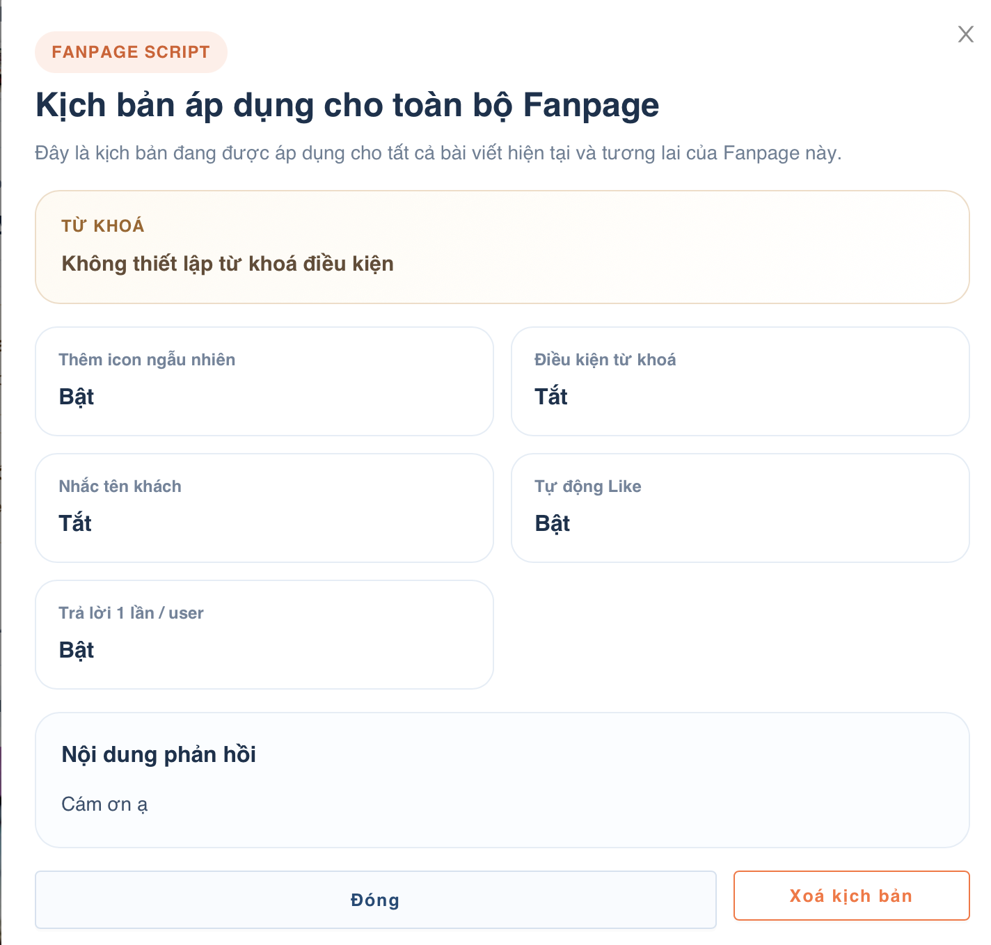 Kịch bản tự động trả lời bình luận áp dụng toàn bộ Trang trên BumX
