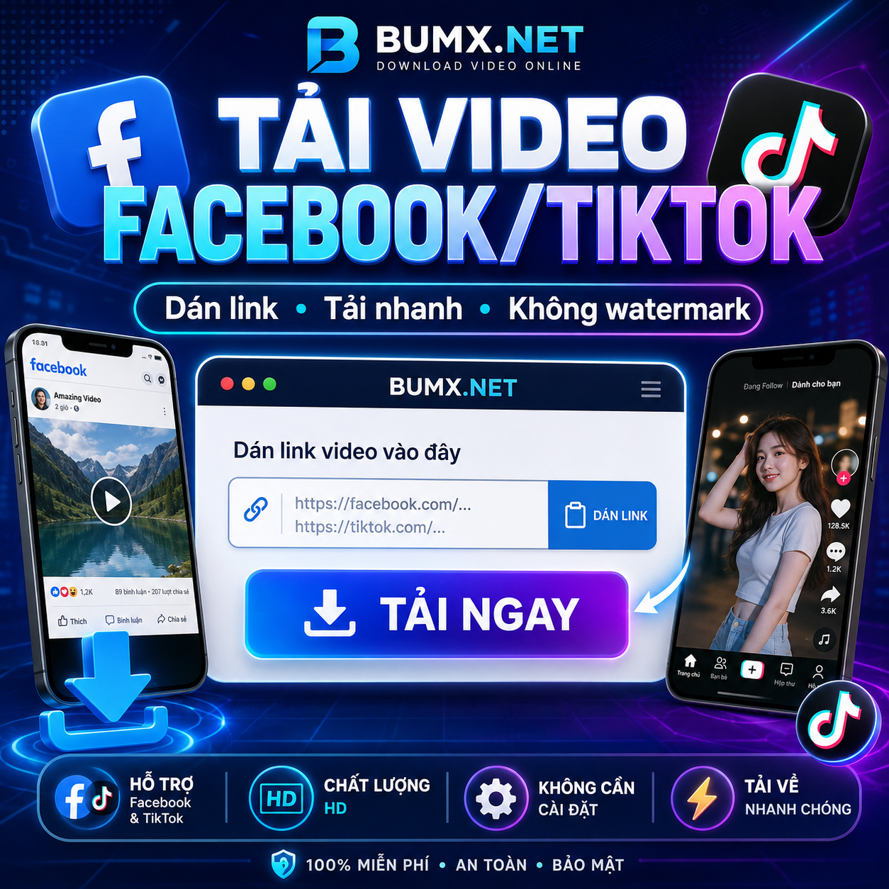 Tải video Facebook/Tiktok miễn phí, không quảng cáo, không có watermarker