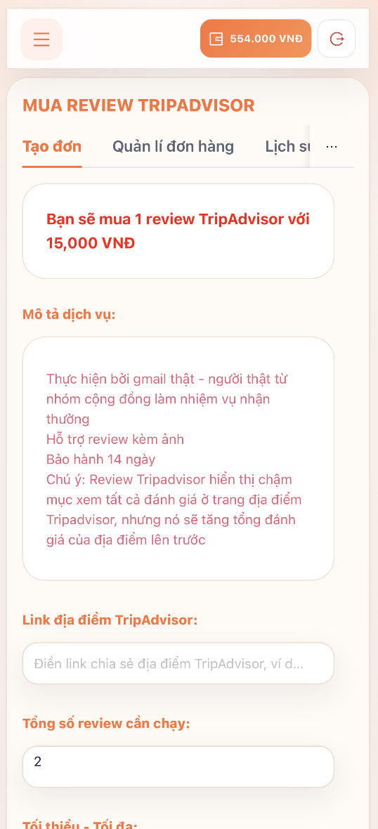 Giao diện tạo đơn và điều chỉnh chiến dịch theo mục tiêu