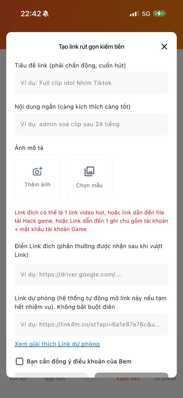 Giao diện tạo Link, đầy đủ Quick Link & API. Có link dự phòng để bạn có thể làm nhiều Website Link cùng lúc