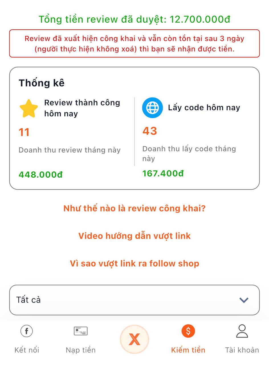 Giao diện tổng kết thu nhập và 1 số báo cáo liên quan đến Link rút gọn của bạn
